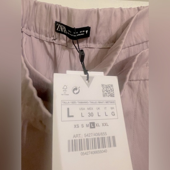 ZARA Dusty Rose Asymmetrical Elastic Waist Wide Leg Cargo Utility Pants - Picture 5 of 7